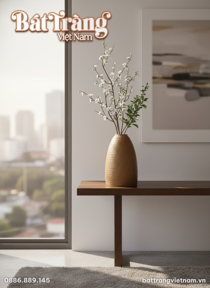 Lọ hoa BT_LH55 m&agrave;u n&acirc;u đất, cao 48cm, họa tiết ...