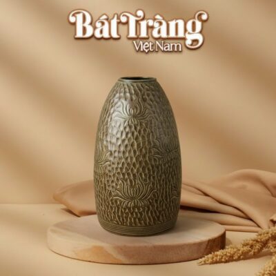 Lọ hoa dáng chuông hoạ tiết ô gạch nổi men hoàng thổ Bát Tràng BT_LH67 - Ảnh đại diện