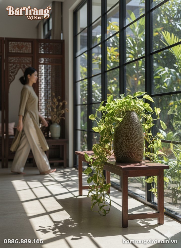 Góc nhìn độc đáo lọ hoa BT_LH67 men rêu, cao 48...