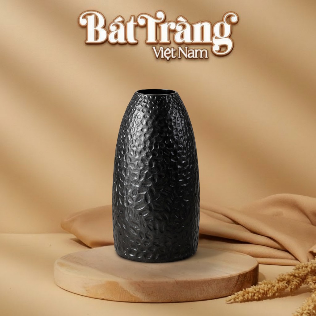 Lọ hoa dáng chuông hoạ tiết lỗ men đen Bát Tràng BT_LH56