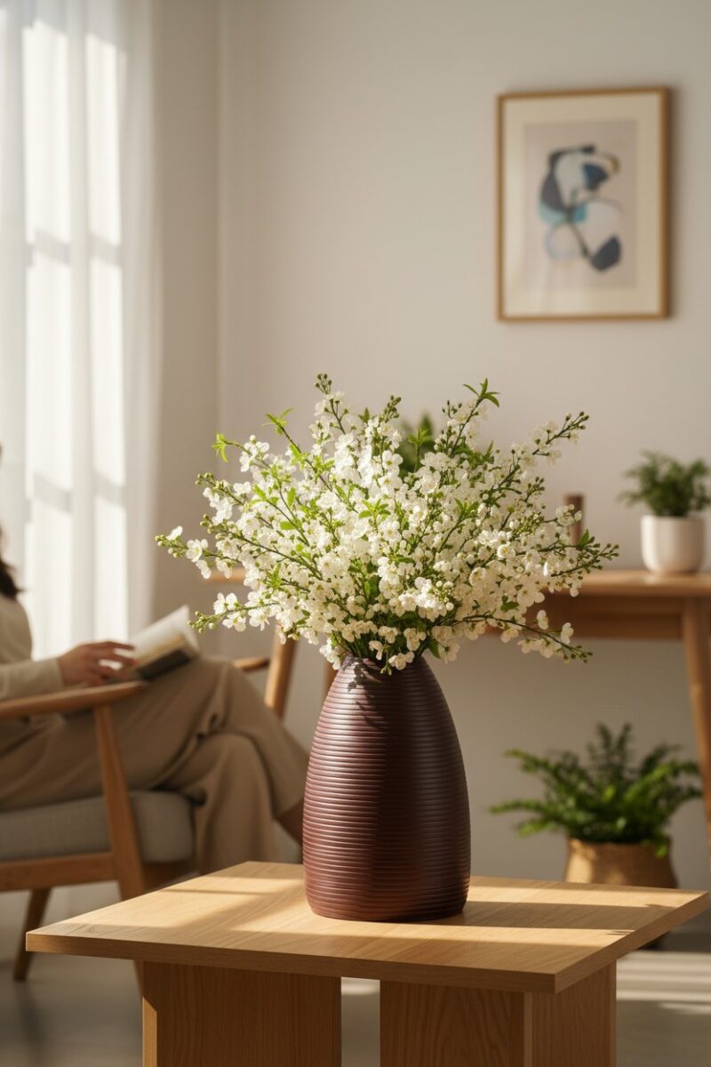 Lọ hoa dáng chuông nâu mộc Bát Tràng cao 48cm t... Lọ hoa dáng chuông nâu mộc Bát Tràng cao 48cm t...