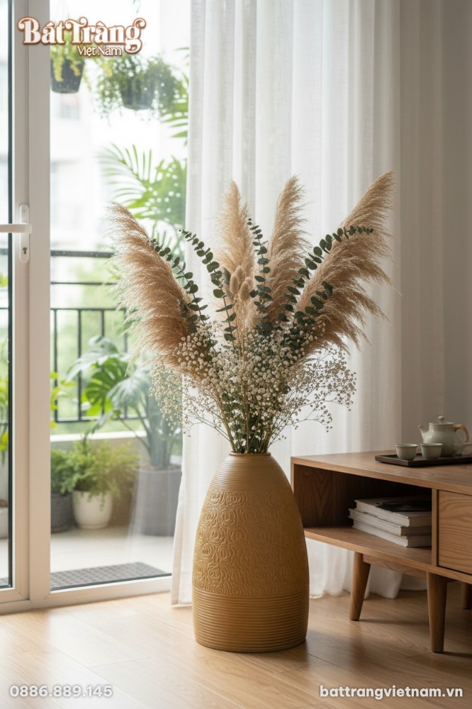 Lọ hoa B&aacute;t Tr&agrave;ng d&aacute;ng chu&ocirc;ng men n&acirc;u cao 48cm, ...