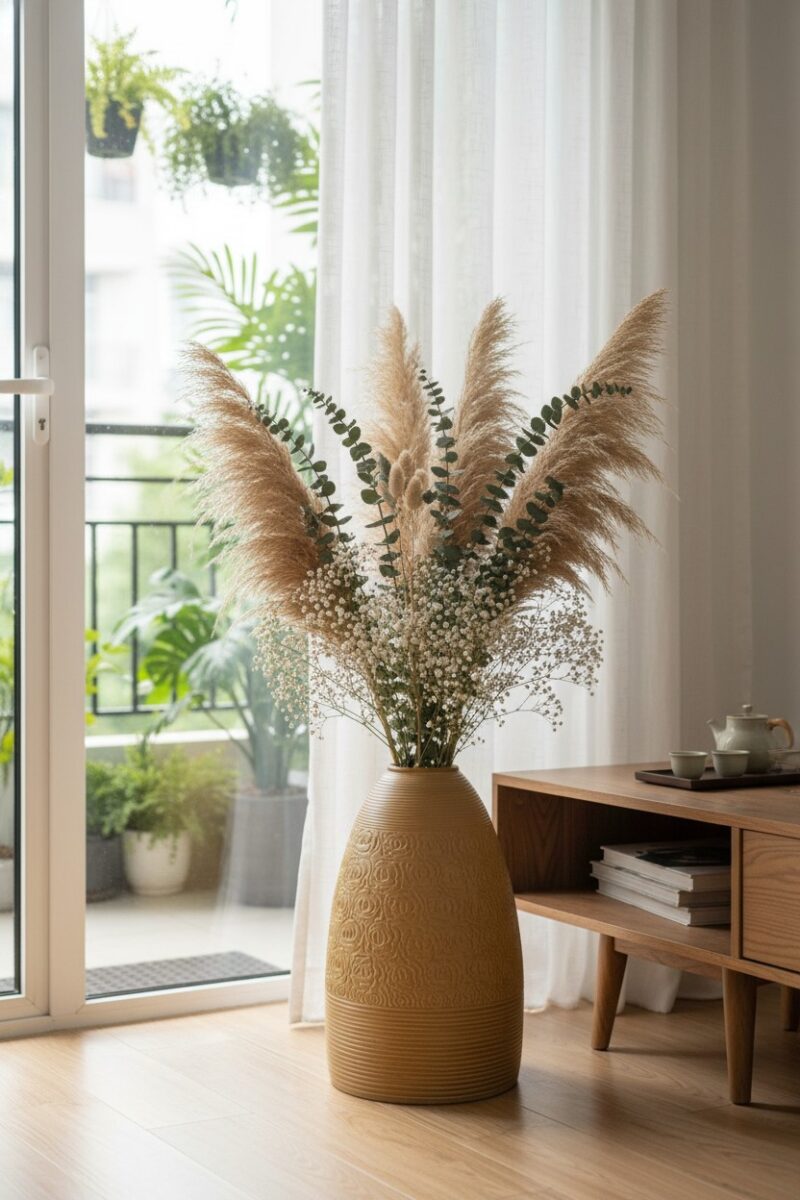 Lọ hoa Bát Tràng dáng chuông men nâu cao 48cm, ...