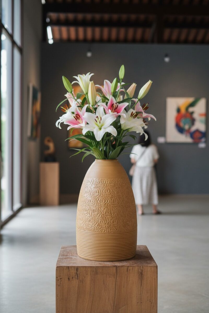 Một bình gốm sứ Bát Tràng, với sắc men nâu đặc ...