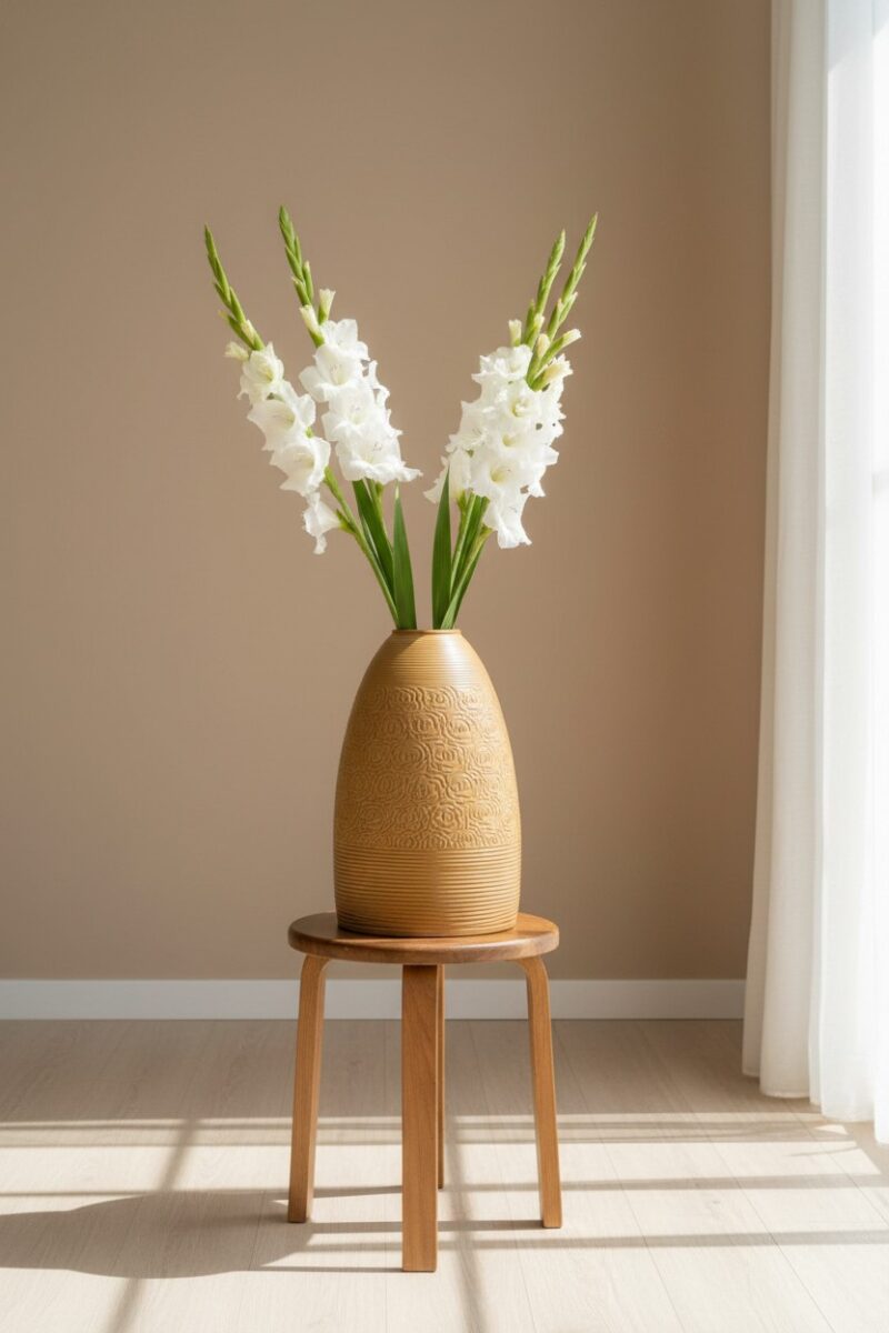 Một lọ hoa gốm Bát Tràng men nâu cao 48cm đặt t...