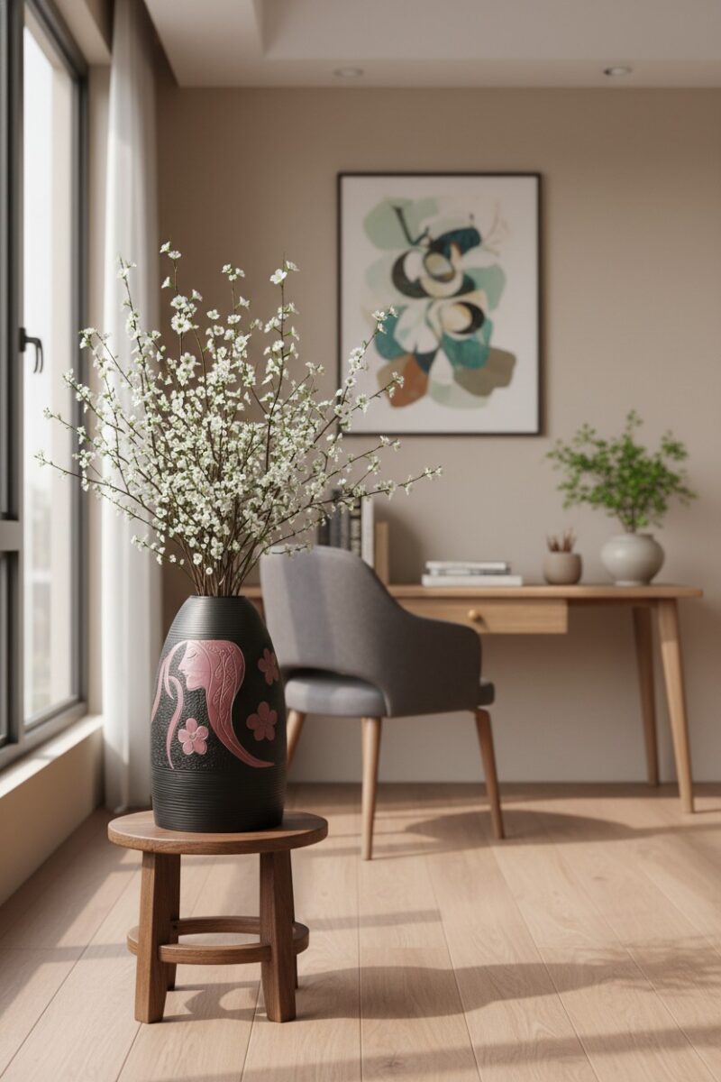 Lọ hoa gốm Bát Tràng men đen cao 48cm đặt trang...