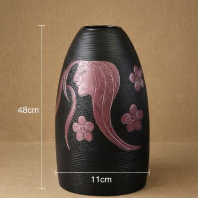 Kích thước Lọ hoa dáng chuông men đen hoạ tiết khắc tay cô gái Bát Tràng BT_LH58