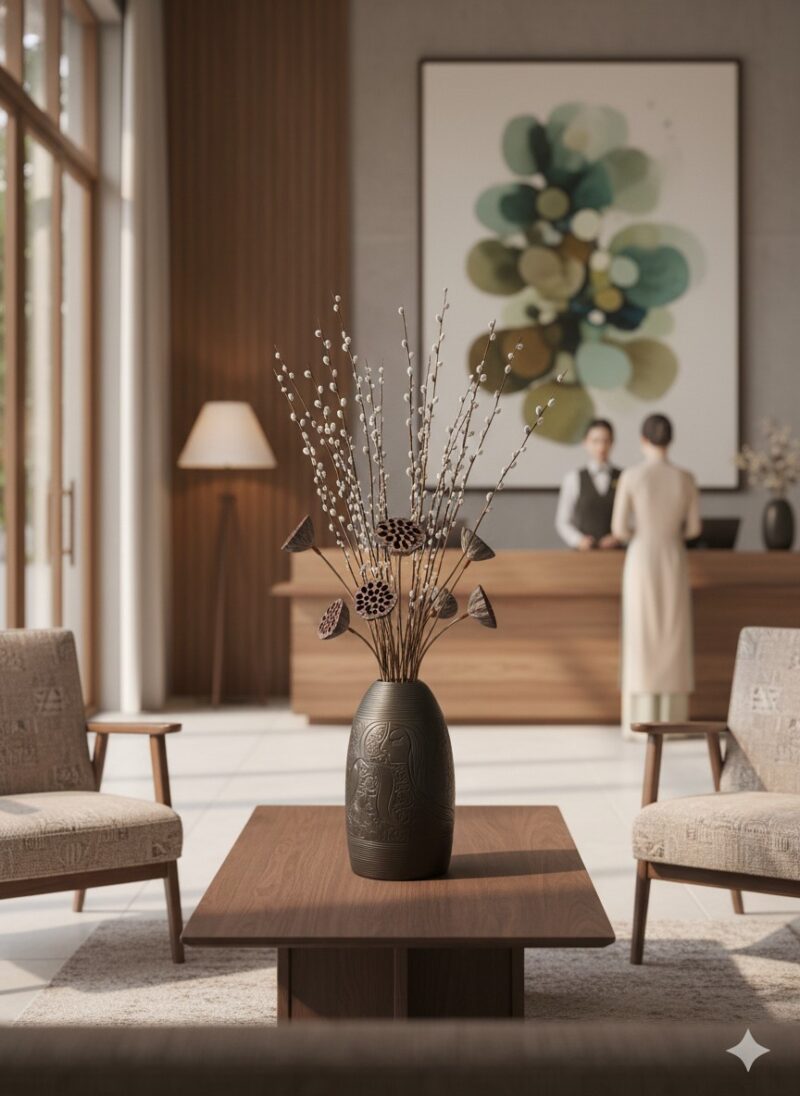 Lọ hoa dáng chuông men đen Bát Tràng cao 48cm v...