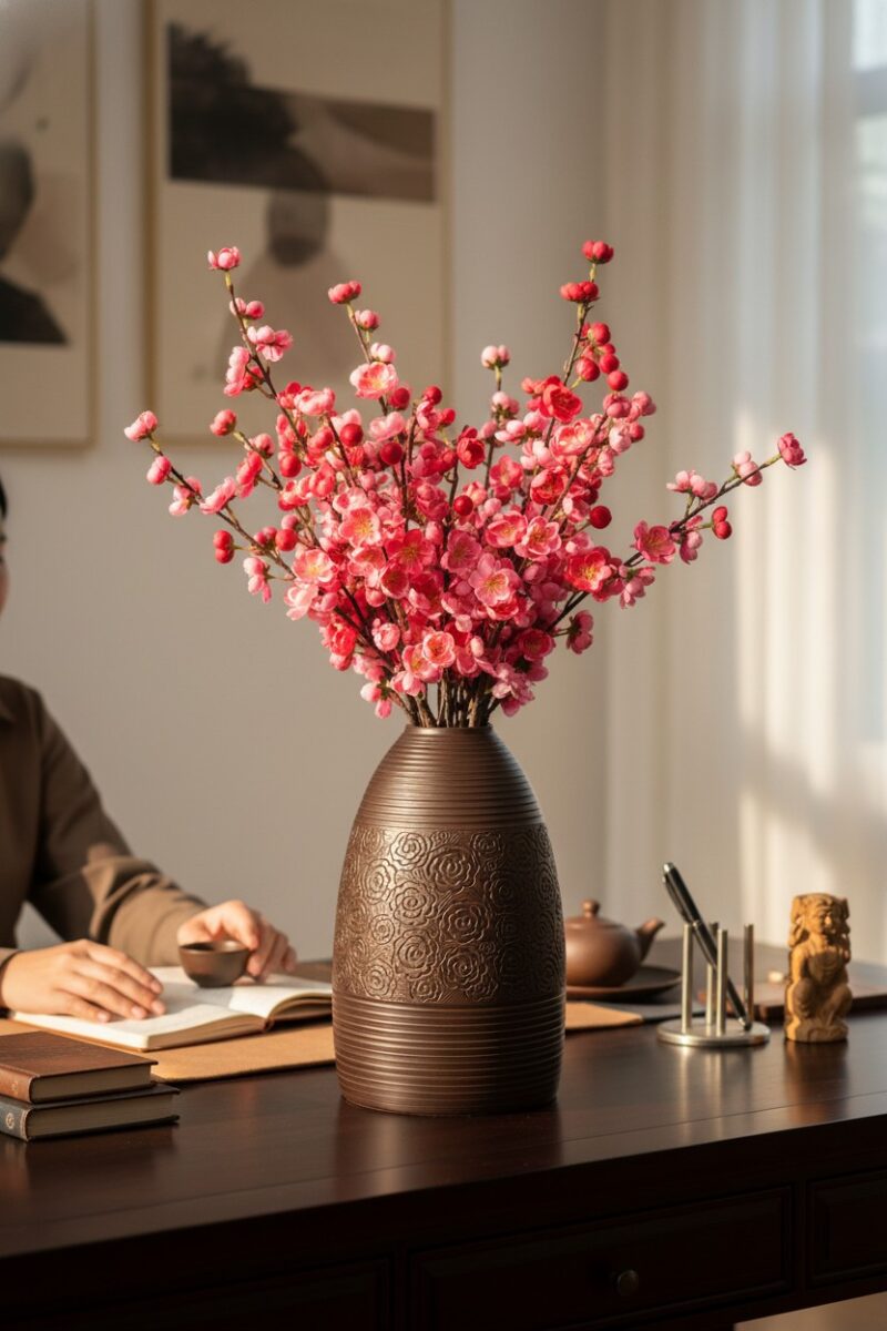 Cận cảnh lọ hoa gốm Bát Tràng 48cm men nhám mờ ...