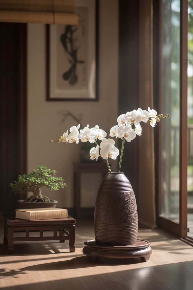 Trong không gian thiền tịnh, lọ hoa gốm Bát Trà...