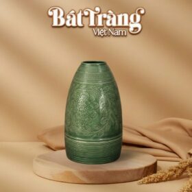 Lọ hoa dáng chuông men lục bảo hoạ tiết hoa dây Bát Tràng BT_LH101
