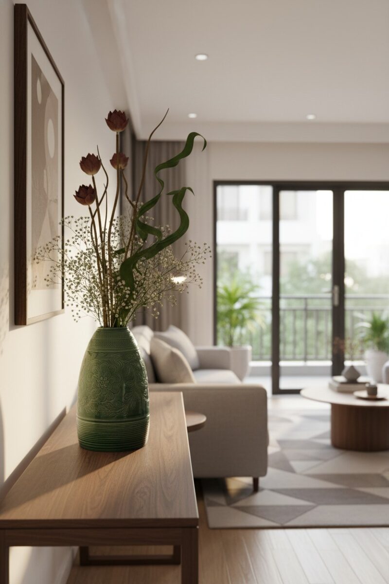 Một lọ hoa gốm Bát Tràng xanh ngọc bích cao 48c...