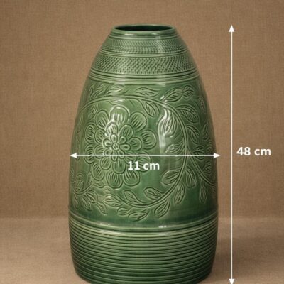 Kích thước Lọ hoa dáng chuông men lục bảo hoạ tiết hoa dây Bát Tràng BT_LH101