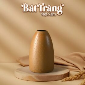 Lọ hoa dáng chuông men nâu hoạ tiết kẻ ngang Bát Tràng BT-LH104