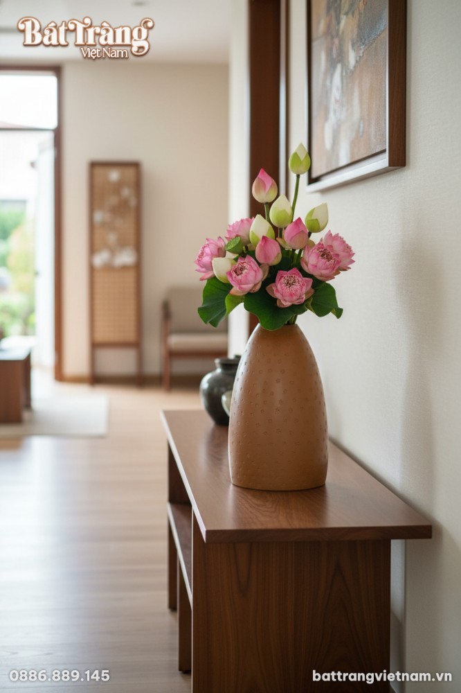 Lọ hoa gốm B&aacute;t Tr&agrave;ng men n&acirc;u đất 48cm, với họa ...