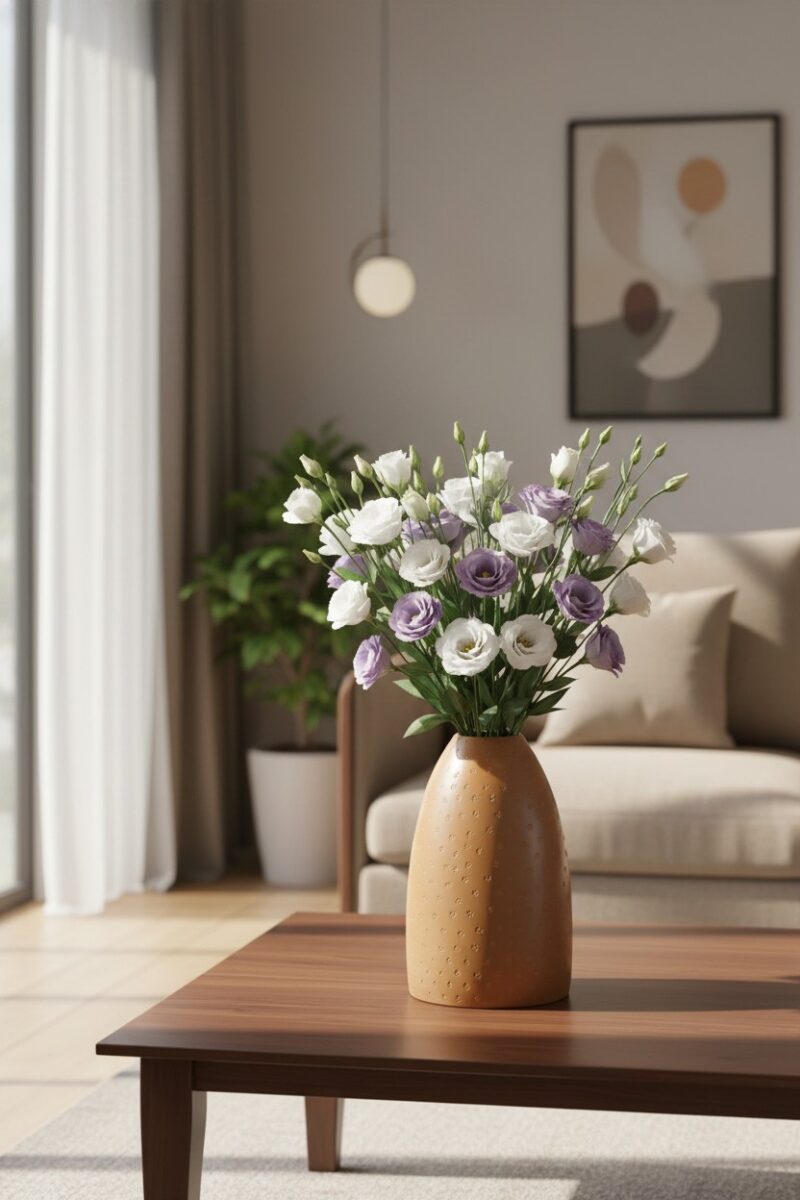 Lọ hoa gốm Bát Tràng men nâu đất 48cm đặt trên ...