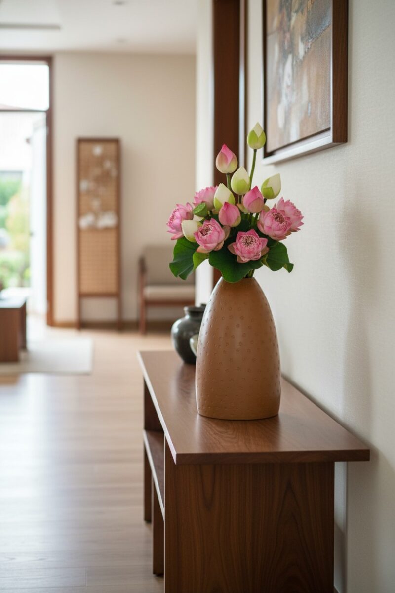 Lọ hoa gốm Bát Tràng men nâu đất 48cm, với họa ...