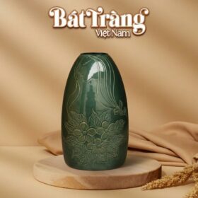 Lọ hoa dáng chuông hoạ tiết khắc cô gái men xanh lục bảo Bát Tràng BT-LH110
