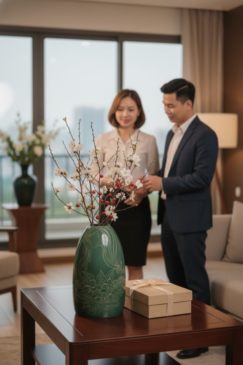 Một khung cảnh trang nhã trong phòng khách hiện...