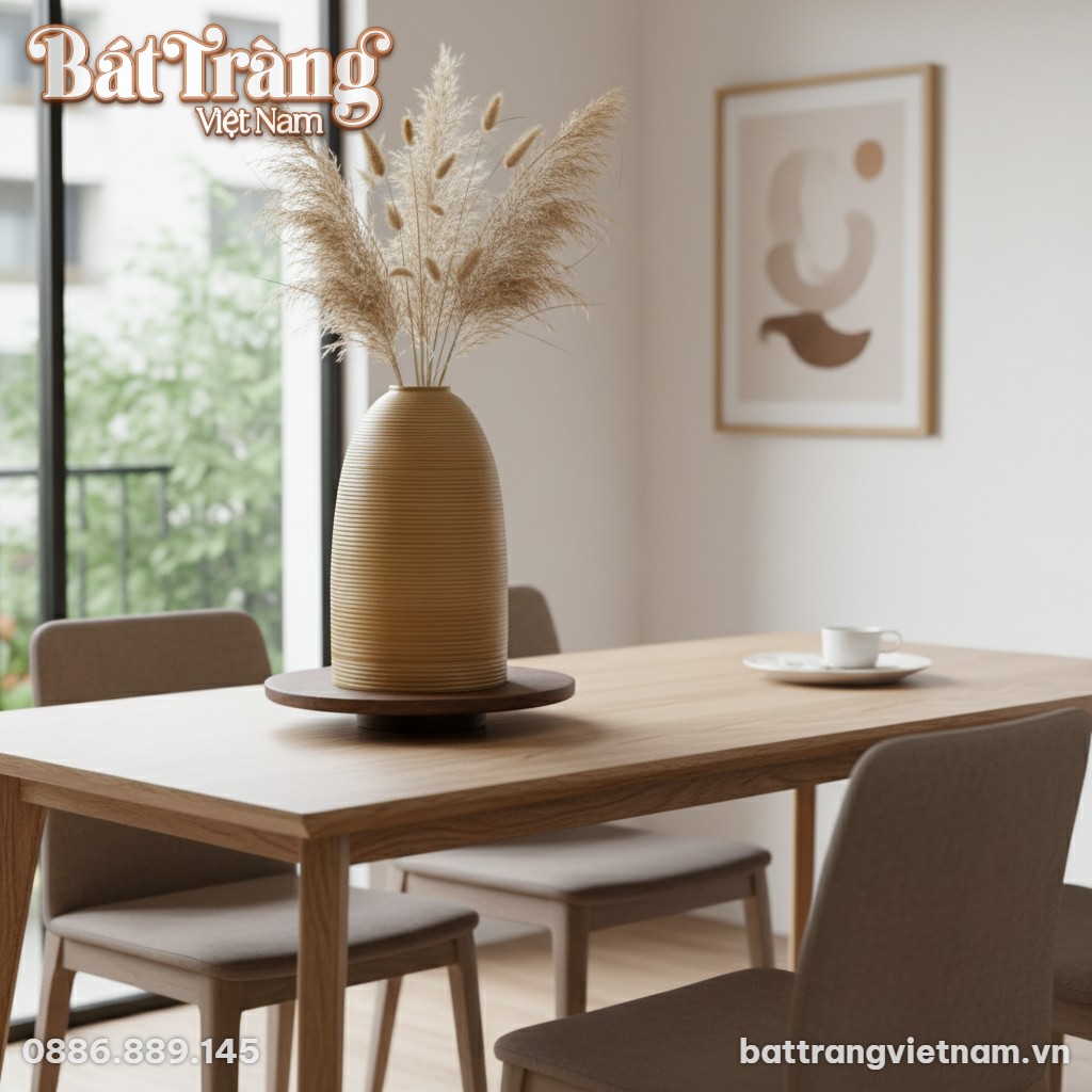 Lọ hoa men gốm vàng mật dáng chuông cao 52cm tr...