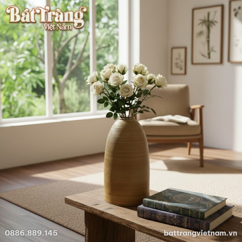 Lọ hoa men gốm vàng mật dáng chuông cao 52cm tr... Lọ hoa men gốm vàng mật dáng chuông cao 52cm tr...