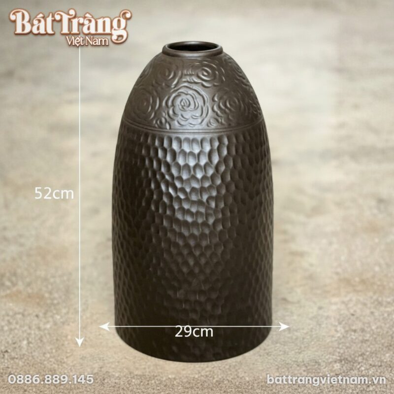 Kích thước Lọ hoa men nâu mộc dáng chuông khắc chìm họa tiết hoa hồng 52cm BT-LH86 Kích thước Lọ hoa men nâu mộc dáng chuông khắc chìm họa tiết hoa hồng 52cm BT-LH86