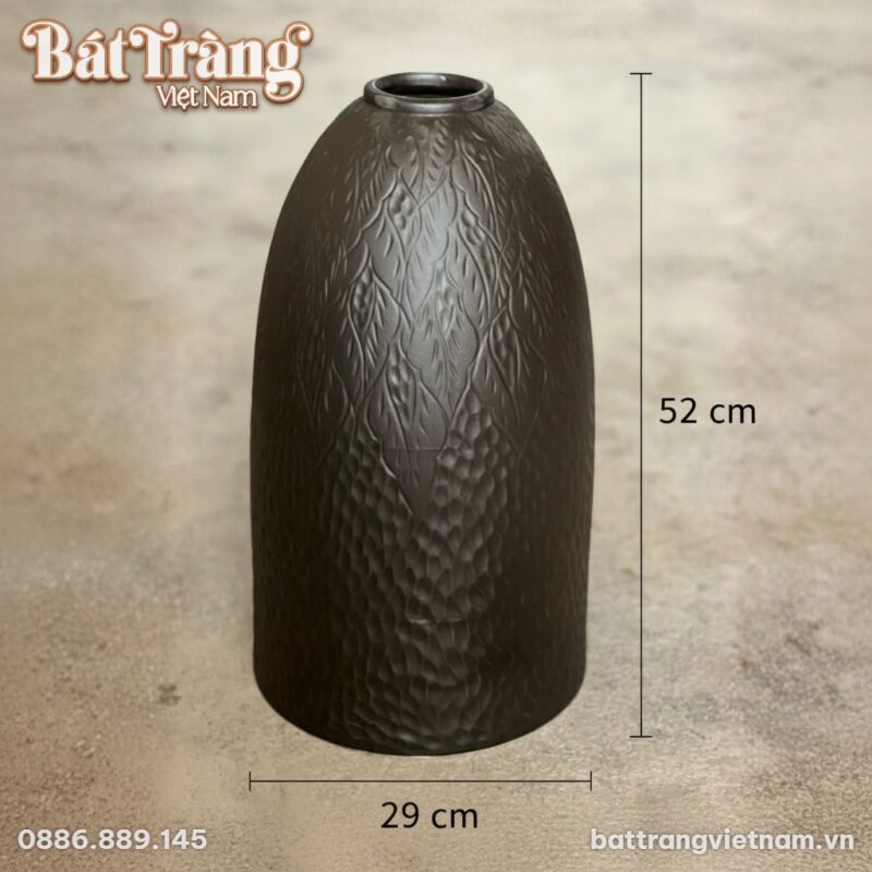 Kích thước Lọ hoa men nâu mộc dáng chuông khắc dương liễu vân tổ ong BT-LH90