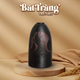 Lọ hoa gốm Bát Tràng men mộc khắc chìm thiếu nữ tóc mây dáng chuông BT-LH91