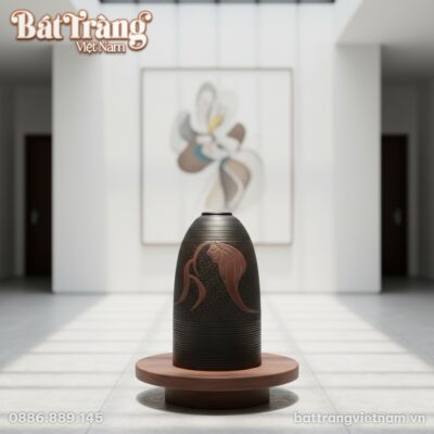 Lọ hoa gốm Bát Tràng men nâu mộc dáng chuông ca...