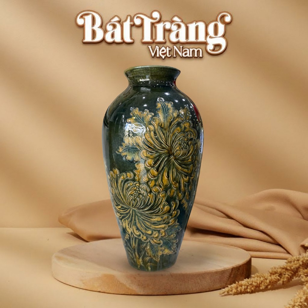 Lọ hoa đùi dế cao men rêu loang vẽ hoa cúc BT-LH55 - Ảnh đại diện Lọ hoa đùi dế cao men rêu loang vẽ hoa cúc BT-LH55 - Ảnh đại diện