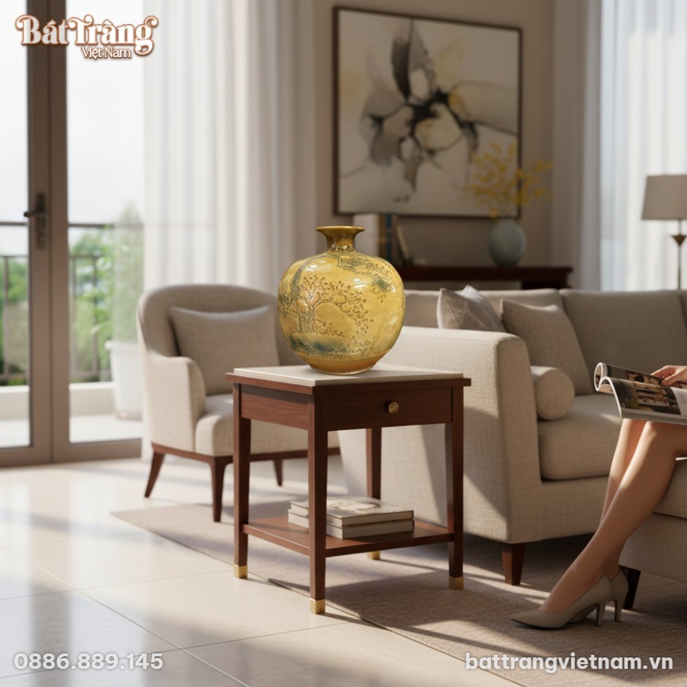 B&igrave;nh h&uacute;t lộc B&aacute;t Tr&agrave;ng men rạn v&agrave;ng kem cao 30c...