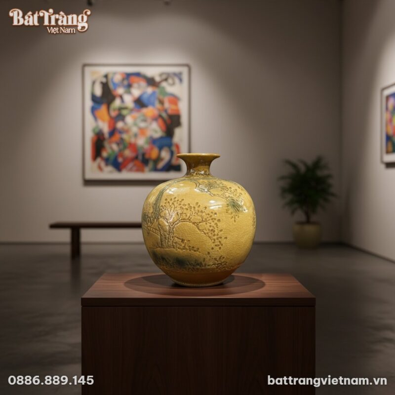 Bình hút lộc gốm sứ Bát Tràng men rạn vàng kem ...