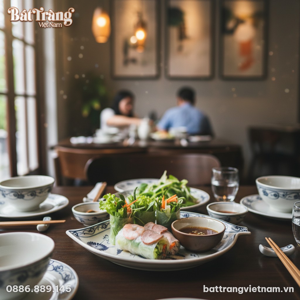 Đĩa lá gốm Bát Tràng họa tiết hoa cúc men lam v...