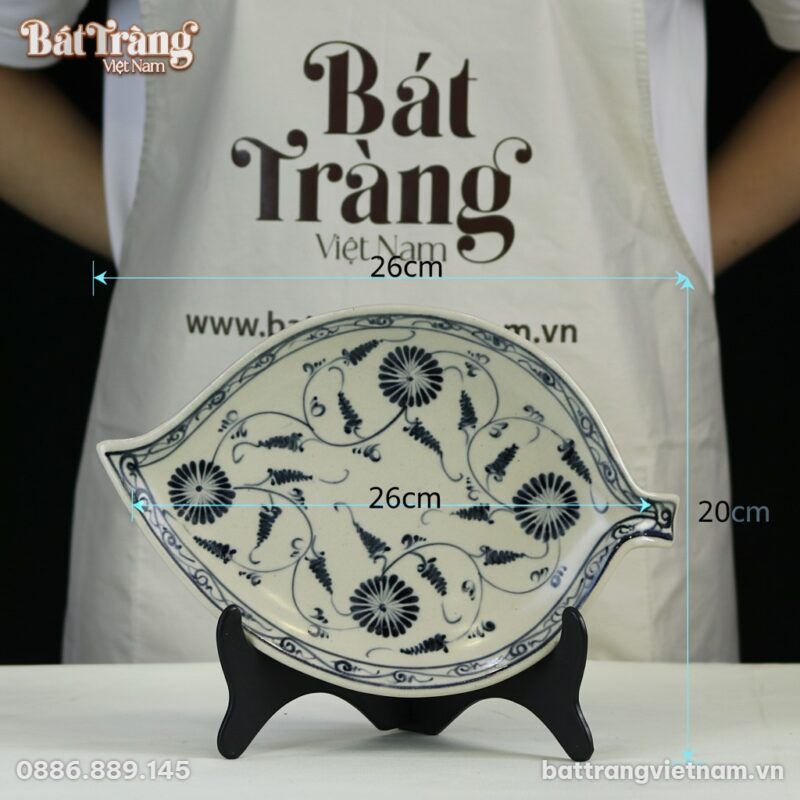 Kích thước Đĩa lá men rạn hoạ tiết hoa cúc đen BT-BD74 Kích thước Đĩa lá men rạn hoạ tiết hoa cúc đen BT-BD74