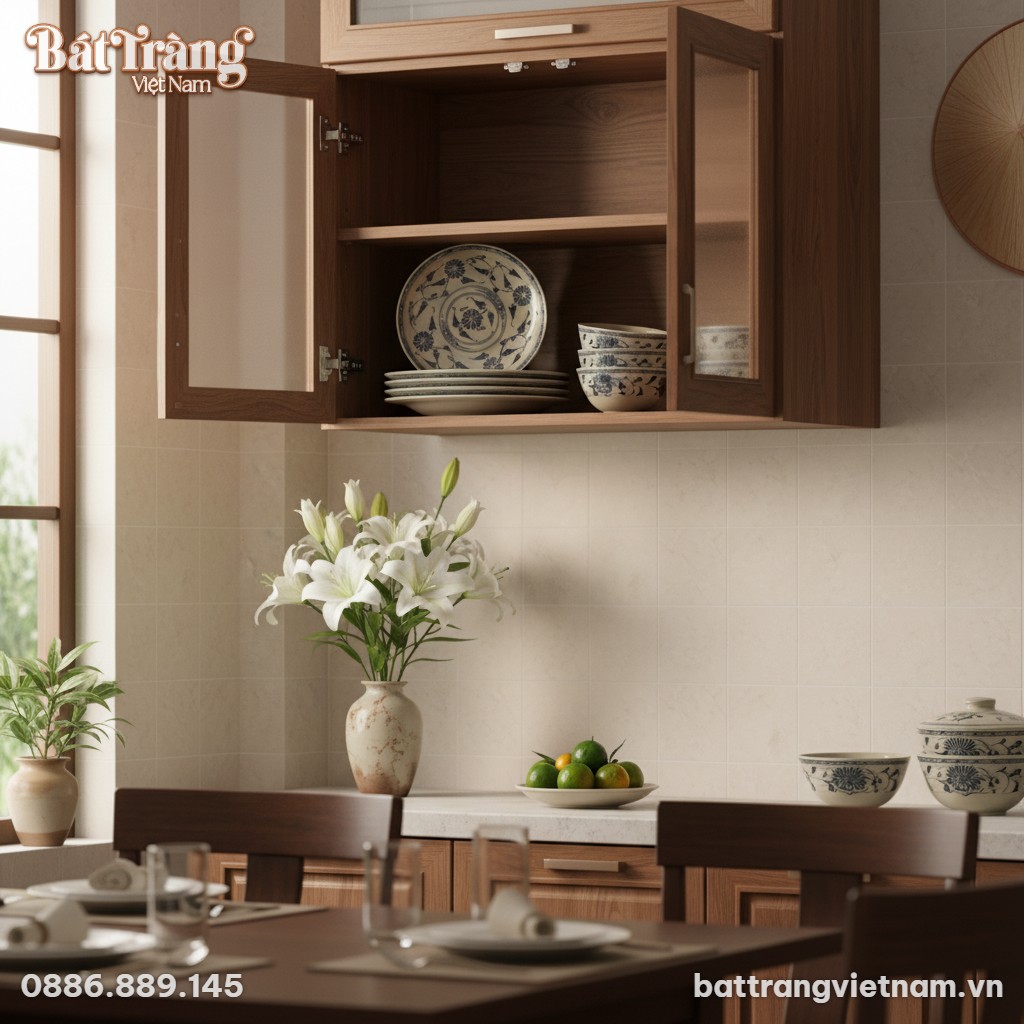 Đĩa tròn Bát Tràng men rạn hoa cúc đen được đặt...