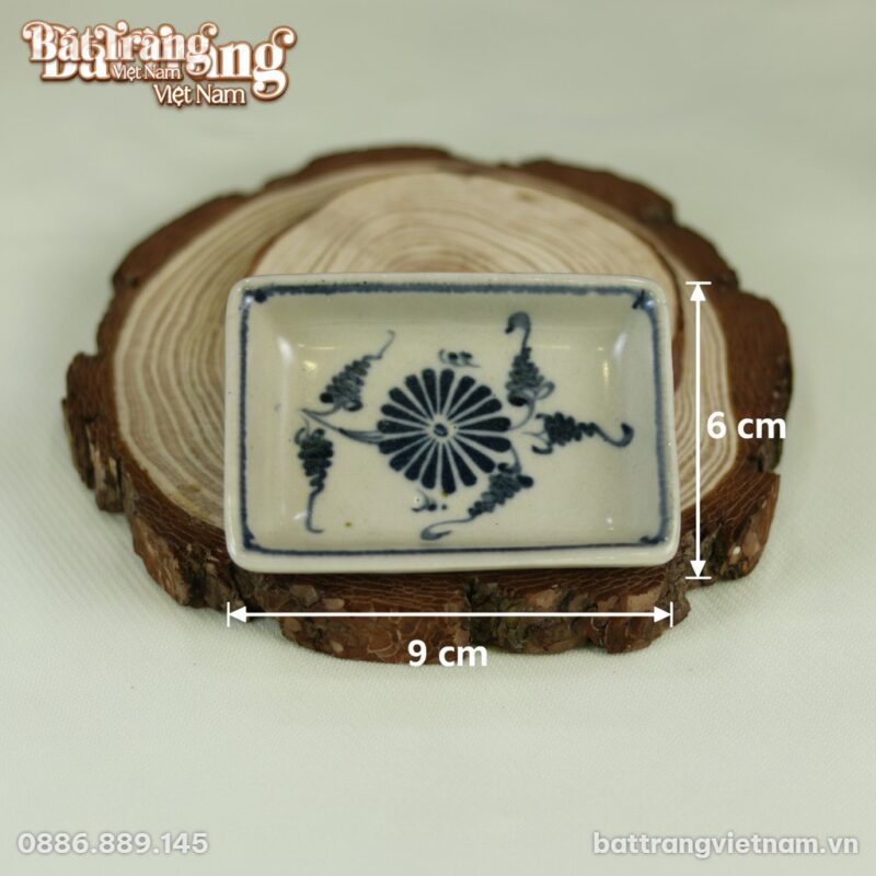 Kích thước Khay gia vị chữ nhật 1 ngăn men rạn hoạ tiết hoa cúc đen BT-BD75