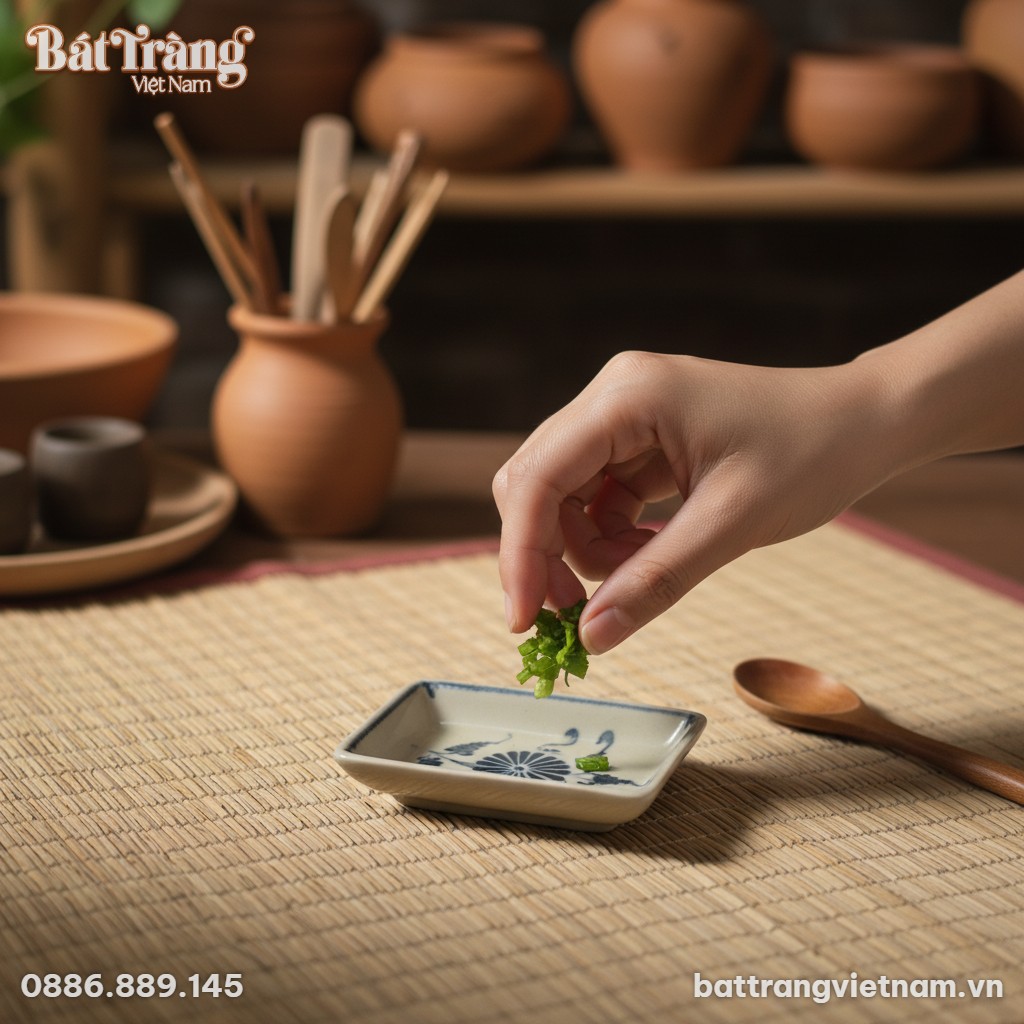 Cận cảnh chiếc khay gia vị B&aacute;t Tr&agrave;ng (6x9cm) me...