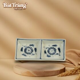 Khay gia vị chữ nhật 2 ngăn men rạn hoạ tiết hoa cúc đen BT-BD77