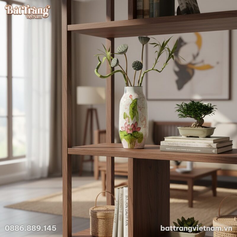 Một lọ gốm sứ Bát Tràng dáng phích cao 30cm, họ...