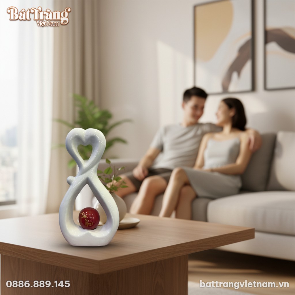 Lọ decor gốm sứ v&ocirc; cực tr&aacute;i tim chữ T&agrave;i Lộc m&agrave;u...