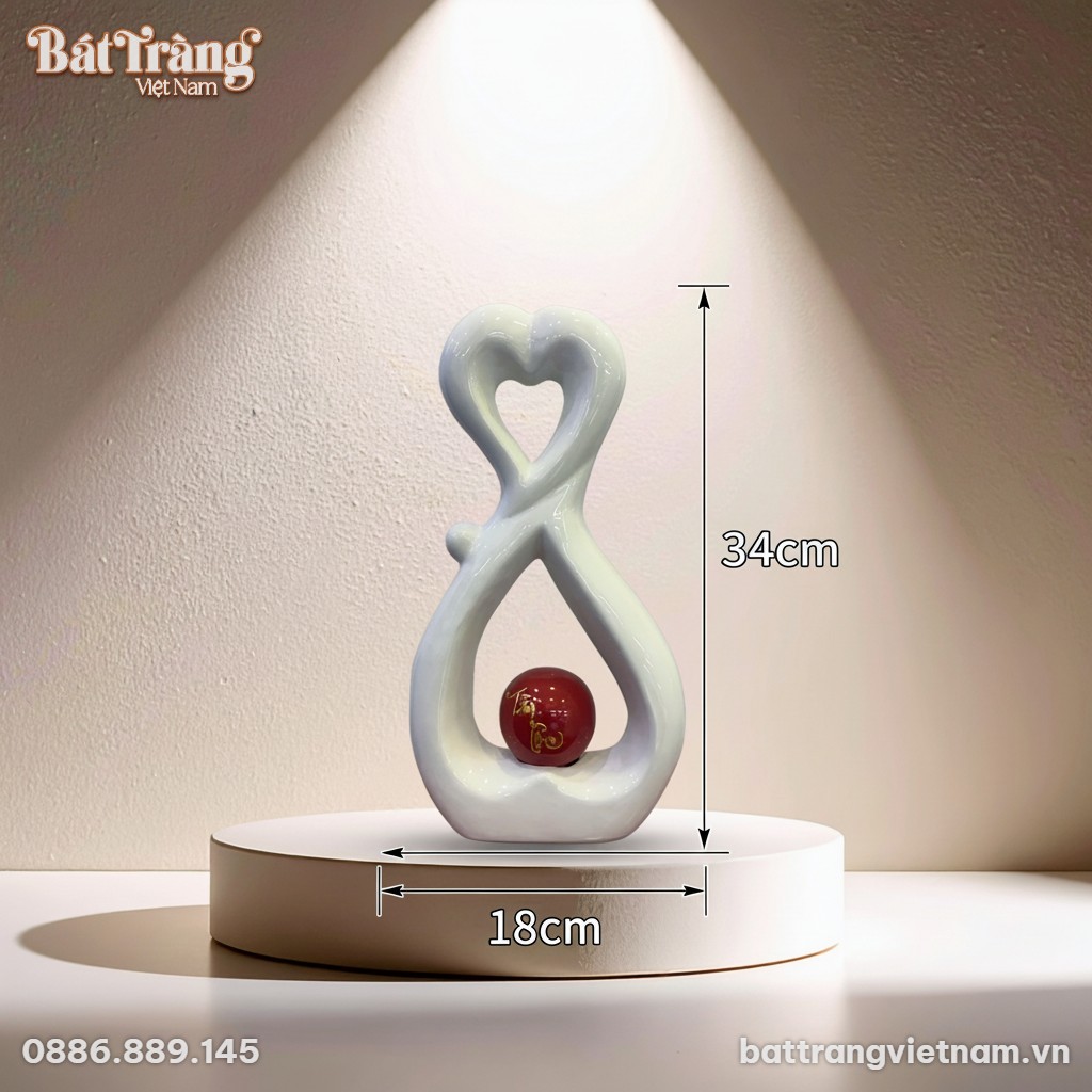 K&iacute;ch thước Lọ decor v&ocirc; cực tr&aacute;i tim chữ t&agrave;i lộc m&agrave;u trắng BT-TGS07