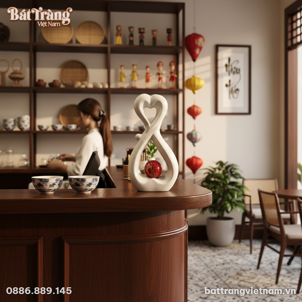 Lọ decor gốm sứ v&ocirc; cực tr&aacute;i tim chữ T&agrave;i Lộc m&agrave;u...