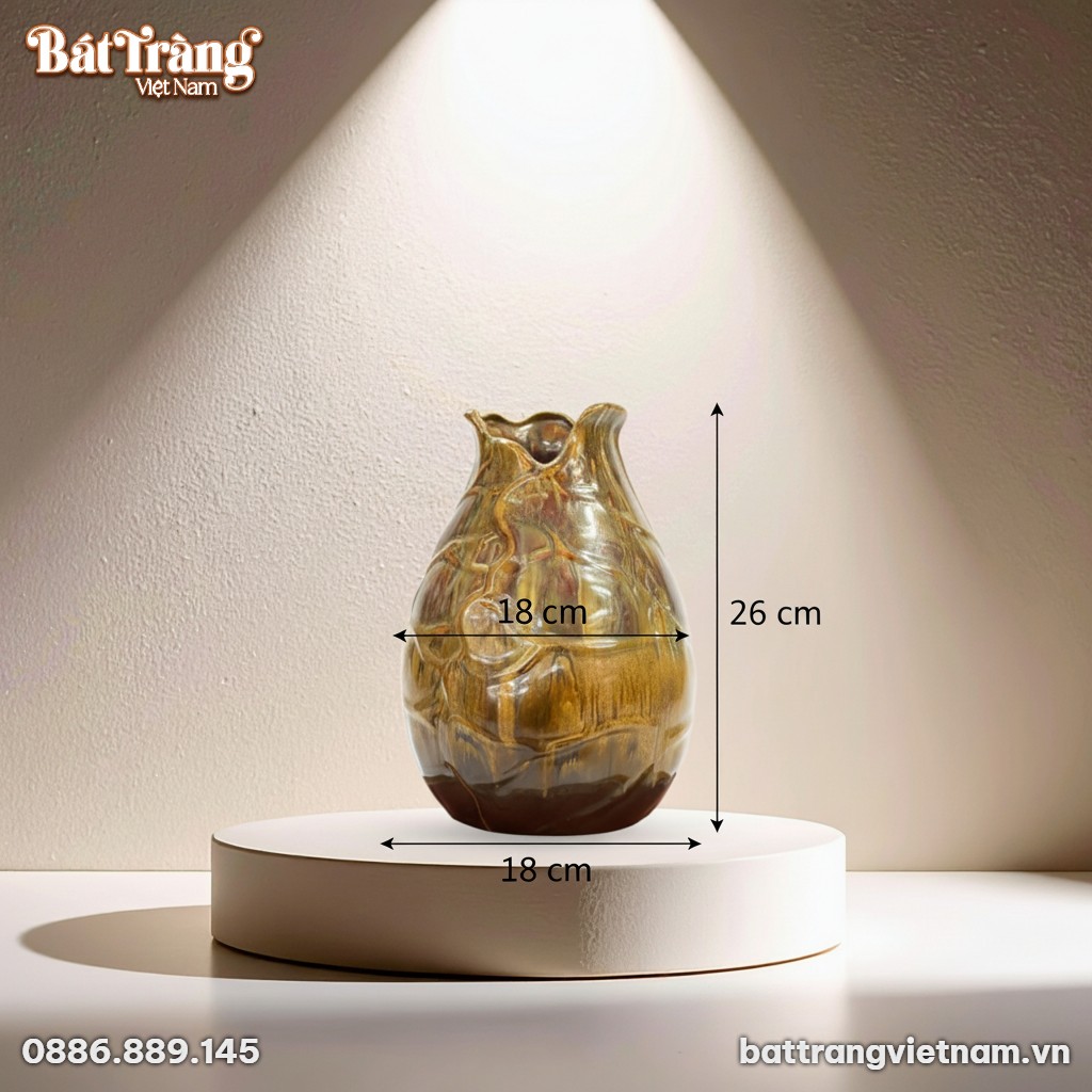 K&iacute;ch thước Lọ hoa b&uacute;p sen men n&acirc;u hoả biến B&aacute;t Tr&agrave;ng BT-LHS15