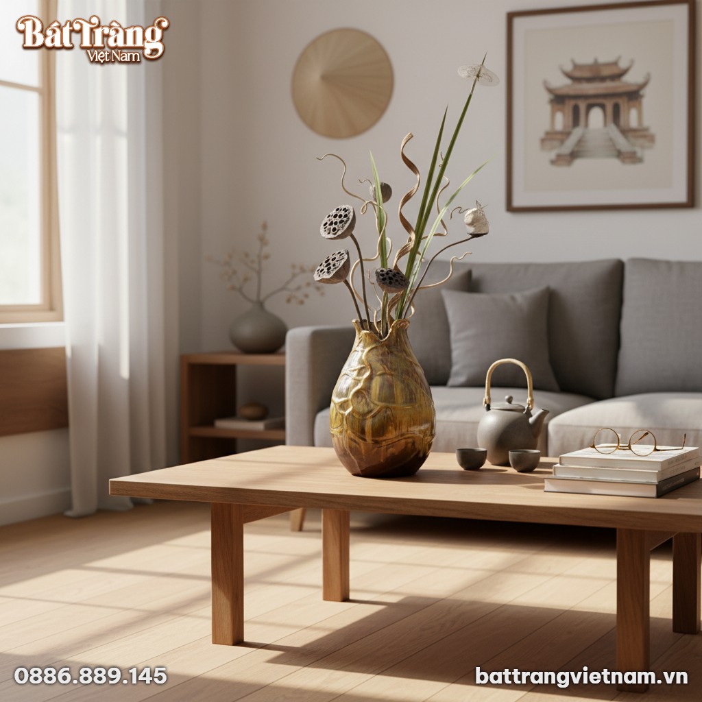 Lọ hoa b&uacute;p sen men n&acirc;u hỏa biến B&aacute;t Tr&agrave;ng (cao ...