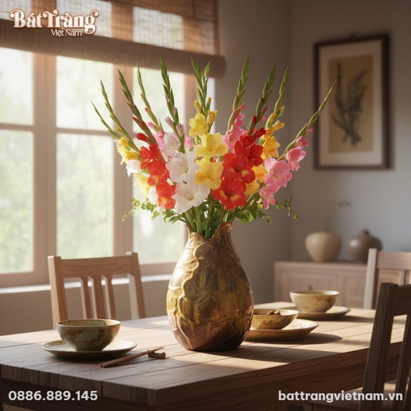 Lọ hoa búp sen men nâu hỏa biến Bát Tràng (cao ...