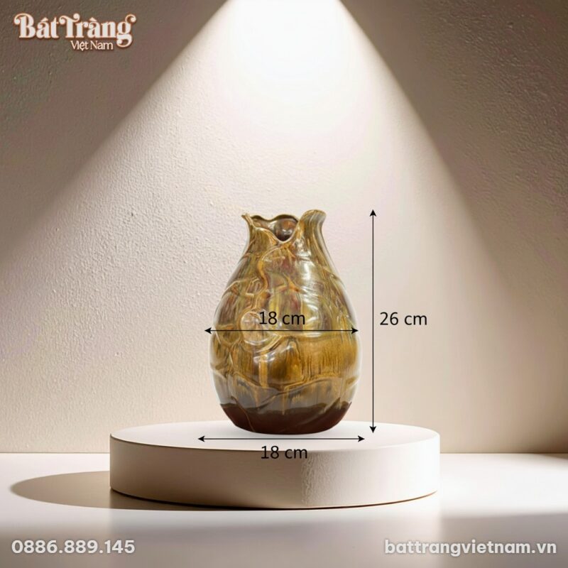 Kích thước Lọ hoa búp sen men nâu hoả biến Bát Tràng BT-LHS15