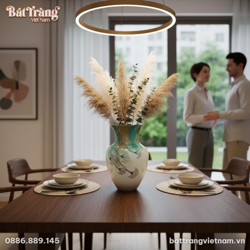 Lọ hoa gốm sứ Bát Tràng dáng chum, cao 37cm, là...