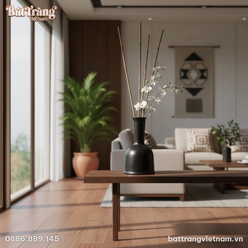 Lọ hoa gốm sứ men đen sần Bát Tràng (cao 40cm) ...