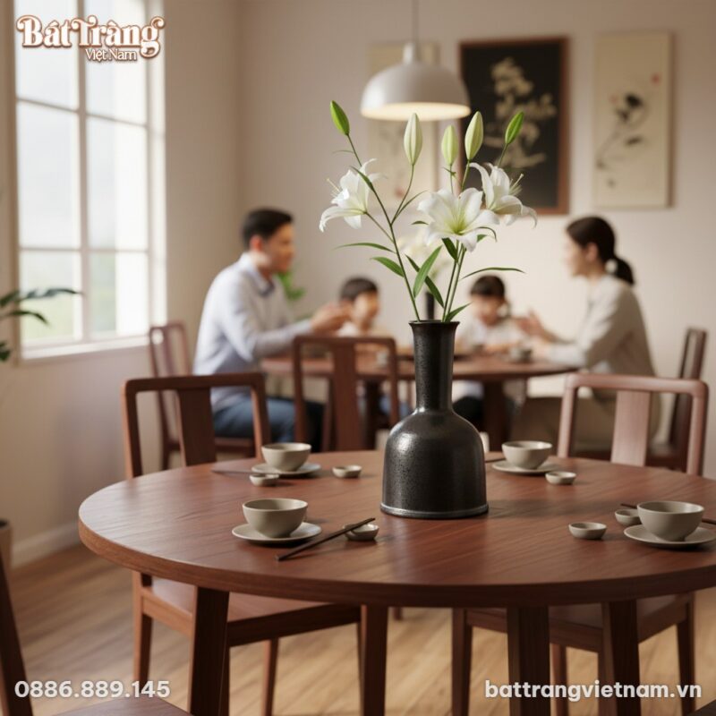 Lọ hoa gốm sứ men đen sần Bát Tràng (cao 40cm) ...