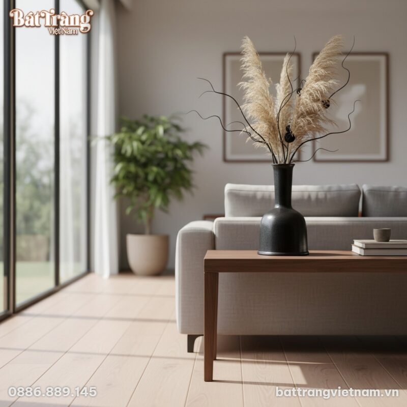 Lọ hoa gốm sứ men đen sần Bát Tràng (cao 40cm) ...